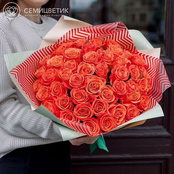 101 оранжевая роза (Кения) 40 см Premium