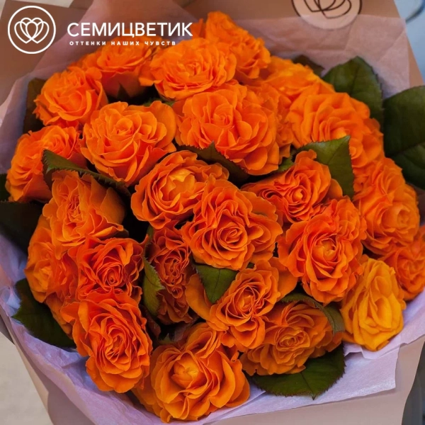 Букет из 25 оранжевых роз 35-40 см (Россия)