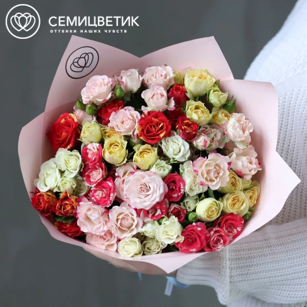 Букет из 15 кустовых роз 40 см микс (Кения) 