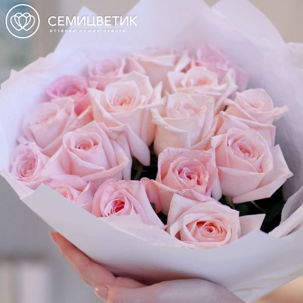 Букет из 15 розовых пионовидных роз Pink O'Hara 40 см
