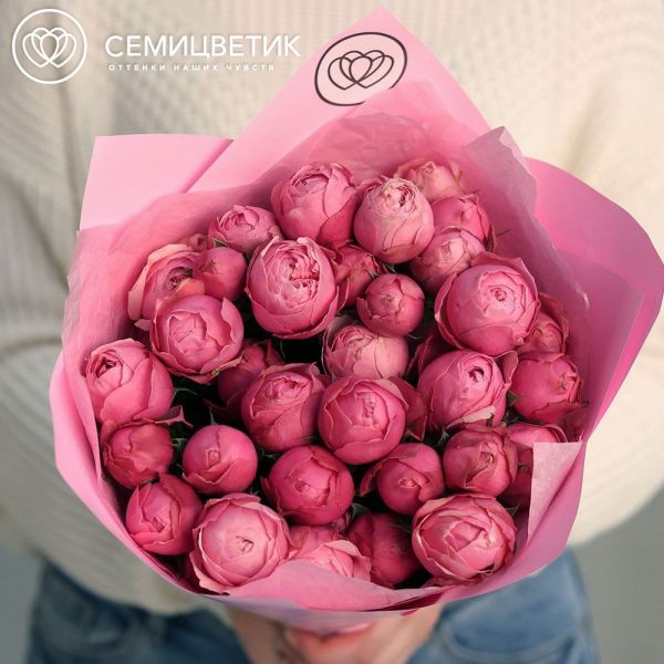 Букет из 9 розовых кустовых пионовидных роз Silva Pink