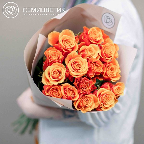 Букет из 15 красно-желтых роз 70 см (Россия)