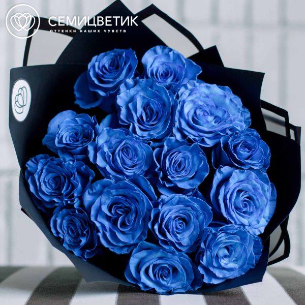 Букет из 15 синих роз 60 см (Эквадор)