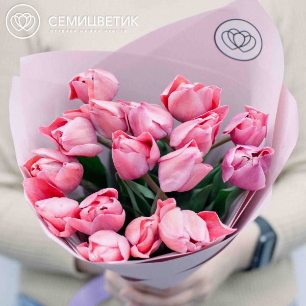 Букет из 15 розовых тюльпанов 30 см