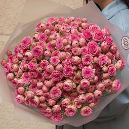 Букет из 15 розовых кустовых пионовидных роз 70 см (Россия)