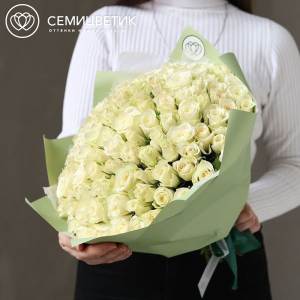 Букет из 101 белой розы 35 см (Кения)