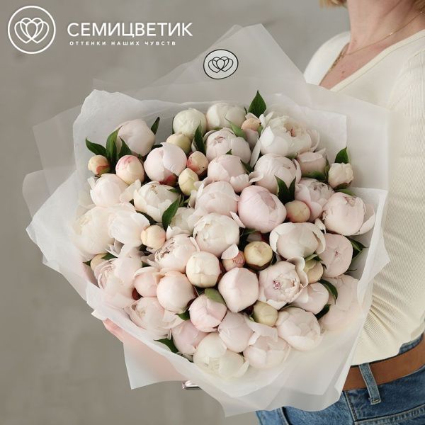 Букет из 51 нежно-розового пиона Standart Plus