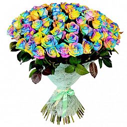 Букет из 101 радужной розы 60 см (Эквадор)