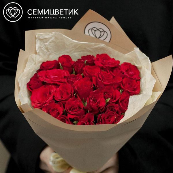 Букет из 25 красных роз 30 см (Кения)