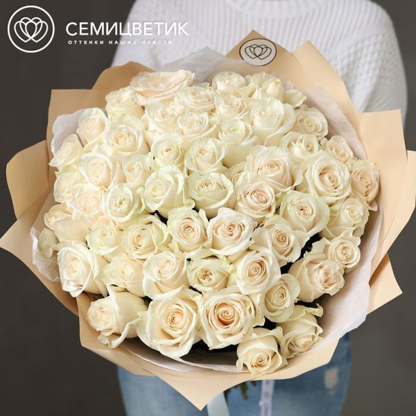 Букет из 51 белой розы Vendela 60 см (Эквадор)