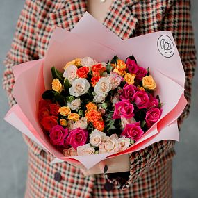 Букет из 15 кустовых роз 40 см микс (Кения) 