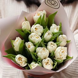 Букет из 15 белых пионовидных тюльпанов