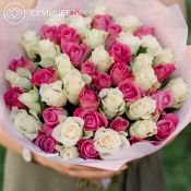 Букет из 51 белой и розовой розы микс (Кения) 40 см Standart